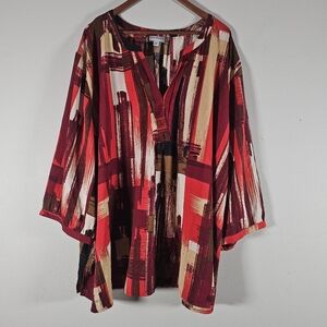 Catherines‎ Womens 3/4 Sleeve V-Neck Snap Western Top Size 6X Orange Artsy